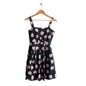 Red Herring Floral Dress Black With Pink Flowers Fit and Flare Women's 10 Lined